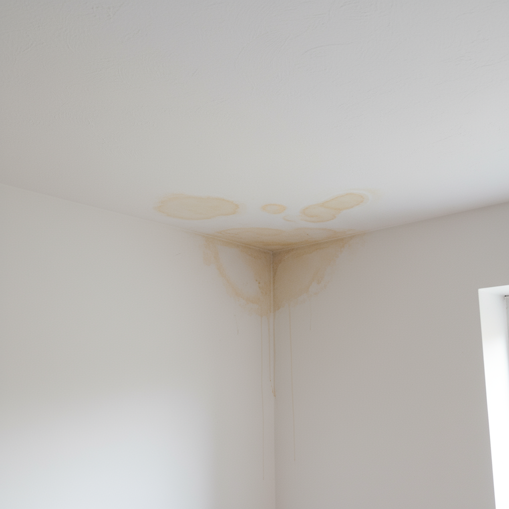 Water stains on a ceiling from penetrating damp