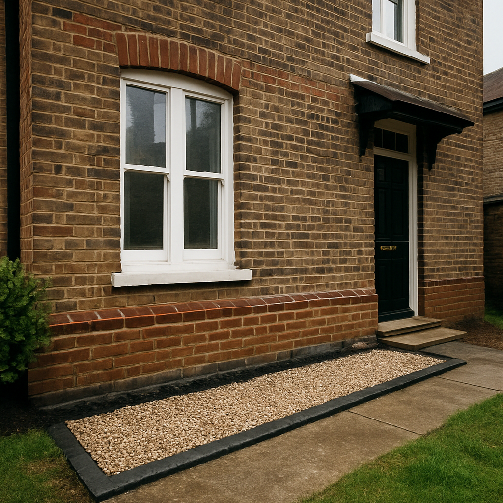 A trench being dug for a French drain installation