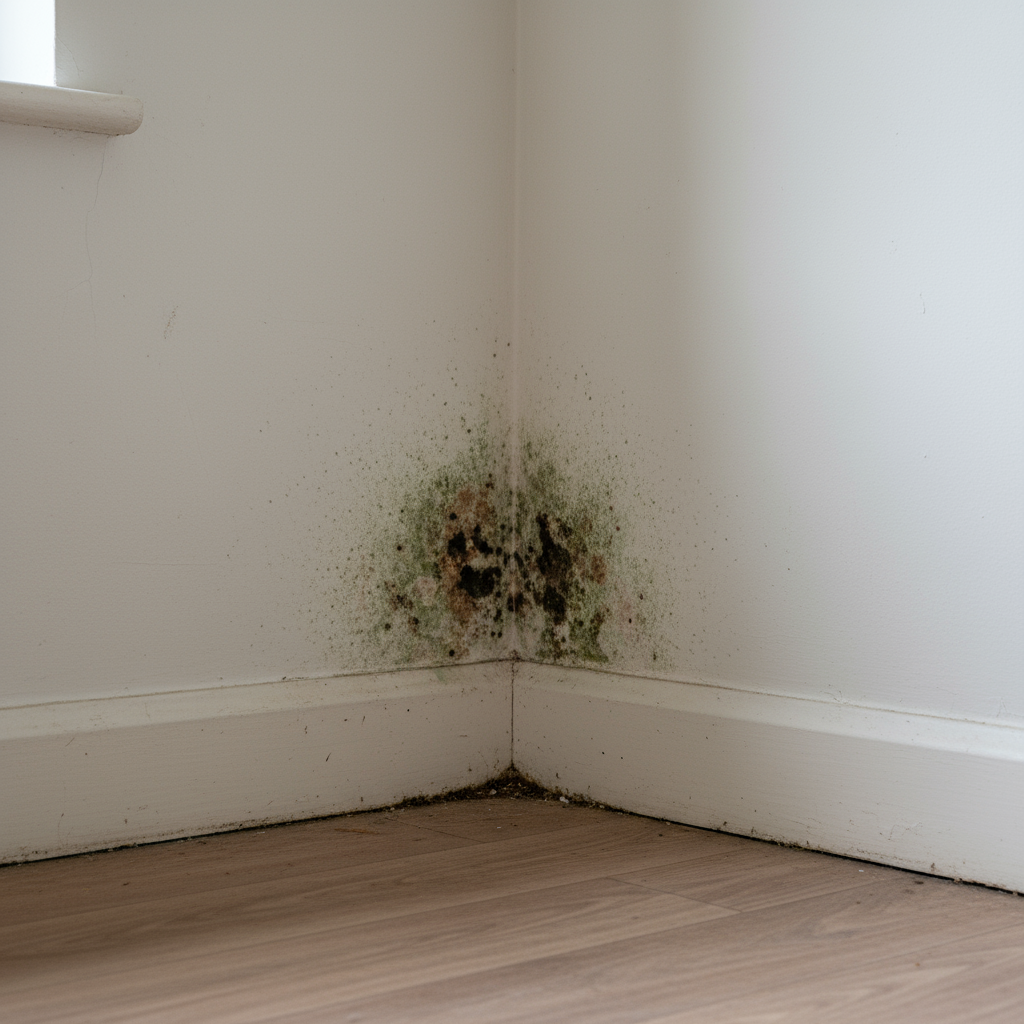 Black mould growing in the corner of a room